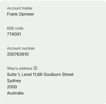 Australia Bank Details